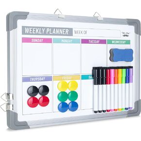 Mr. Pen- Magnetic Weekly Dry Erase Board, 12" x 16", Double-Sided with Dry Erase Markers, 10 Board Magnets and Dry Erase Eraser, Small Dry Erase Calendar for Wall, Weekly Calendar Whiteboard for Wall