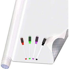 Self Adhesive White Board Paper - Dry Erase Wall Stickers Roll 17.7" x 78.7" (6.5 Feet) Message Board Wallpaper Decal for School/Office/Home/Kid/Art/Decorations, Safe for Adults & Kids with 4 Markers
