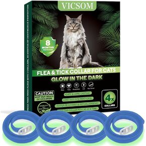 4 Pack Flea Collar for Cats, Cat Flea and Tick Collar Glow in Dark, 8 Months Prevention Cat Flea and Tick Treatment, Waterproof Adjustable Cat Flea Collar, Tick and Flea Collar for Kitten Cat, Blue