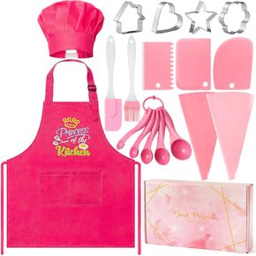 R Horse 18pcs Kids Kids Cooking Baking Set ، Kids Kids Kitch Prayend Toys Kits ، Hat Chef Hat و Matching Pink Apron 3-8 Year Girls Play Play Set Birthday