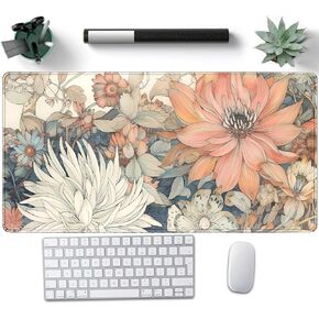 Checkered Desk Mat Boho Mouse Pad Beige XXL Large Mouse Pad with Stitched Edges, Keyboard Pad Mouse Mat for Computer