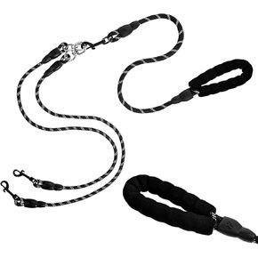 Double Leash for Two Dogs No Tangle Dual Dog Leash Double Dog Leash for Two Dogs Black Comfortable Shock Absorbing Reflective Climbing Rope 360 Swivel No Tangle for Small Medium and Large Dogs 45 ibs+