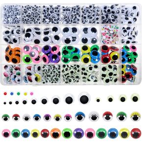 TOAOB 1500pcs Wiggle Googly Eyes Self Adhesive for Craft Sticker Eyes 4mm to 18mm Assorted Sizes and Colors Round Plastic Crafts Eyes for DIY Arts Crafts Scrapbooking