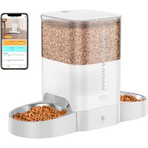 HoneyGuaridan 3.5L Automatic Cat Feeder for Two Cats, 2.4G WiFi Enabled Smart Feed Pet Feeder with Stainless Steel Bowl,APP Control Dispenser, Dual Power Supply,Desiccant Bag,10s Meal Call