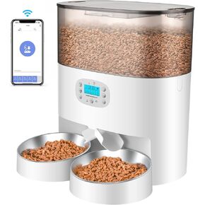 HoneyGuaridan 6L Automatic Cat Feeder for 2 Cats, 2.4G WiFi Enabled Smart Feed Automatic Pet Feeder for Cats & Dogs, Timed Pet Food Dispenser with Stainless Steel Bowl APP Control, 10s Voice Recorder