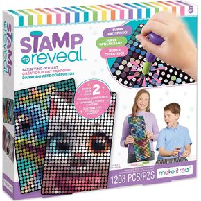 Make It Real: Stamp to Reveal: 2 Characters - Cool Cat & Smily Dino - DIY 2 Dot Posters, 11 x 16.5, Craft Kit, Artwork Activity, Girls & Kids Ages 6+