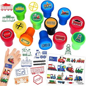 36PCS TRAIN Party Party Favors 24 Tattoos Sticker 12 مجموعة طوابع - النقل المثالي للسكك الحديدية ذات طابع أعياد الميلاد.