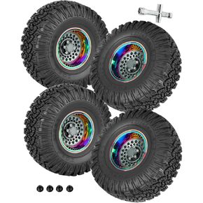 RC 1.9 Beadlock Wheels and Tires Rainbow Wheels for 1/10 Axia1 SCX10 90046 AXI03007 TRX4 VS4-10 Gen8 MST CFX,Alloy Aluminium 1.9 rc Wheels 1.9 rc Beadlock Tires,Titanium