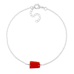 Natural Fire Opal Gemstones Ankle Bracelet for Women, Polished Slice, Handmade Jewelry, Silver Plated Simple Elegant Anklets, October Birthstone, Adjustable, Gift for Her, 9+1.50 inch