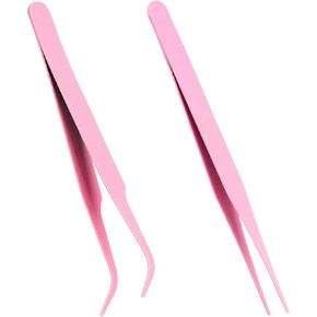 Tweezers for Crafting, 2 PCS Stainless Steel Sticker Tweezers Kit Multipurpose Straight and Curved Tip Tweezers Small Jewelry Making Tools for DIY Intricate Projects, Cardmaking, Scrapbooking, Model