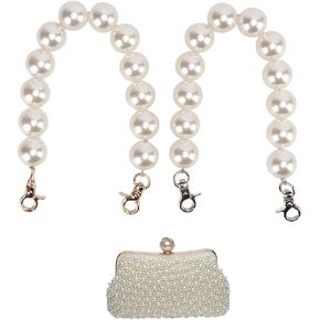 2PCS Pearl Bag Chain for Handbag Short Handle Replacement Bag Strap Charm Chain DIY Strap Detachable Handbag Accessories Pearl Chain for Purse Pearl Purse Strap for Wallets Clothes Jewelry(20mm)