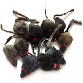 emours 12 Piece Pack Rattle Furry Mice Cat Toy Realistic Fur Mice Toys, Grey