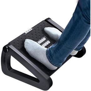Foot Rest for Under Desk at Work - Six Heights Adjustable Under Desk Footrest - Ergonomic Foot Stools for Under Office Desk - Desk Foot Rest with Massage Rollers - Leg Rest for Chair (Black)
