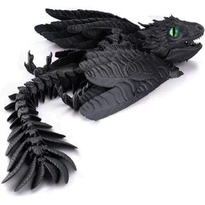 3D Printed Dragon, Feathered Wyvern Dragon, 3D Printing Toys, Articulated Dragon, Fidget Dragon, Home Office Decor Desk Toys Pet (Black)