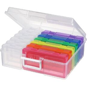 Novelinks Stackable Plastic Clear Storage Box Containers with Latching Lid - Art Craft Supply Organizer Storage Containers for Pencil Box,Crayon, Jewelry (6 Pack Medium Colorful+6 Pack Small Clear)