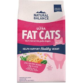 Natural Balance Fat Cats Low-Calorie Dry Cat Food for Overweight Adult Cats, Chicken Meal, Salmon Meal, Garbanzo Beans, Peas & Oat Groats Recipe, 15 Pound (Pack of 1)