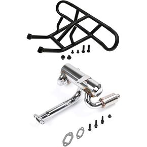 2 Hole Silencer Exhaust Pipe + Rear Bumper of 23CC~45CC Engine for 1/5 Hpi Rofun Rovan King Motor Baja 5B Rc Car Parts