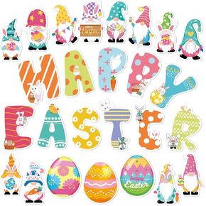 Teling 74 Pcs Easter Bulletin Board Decorations Set Easter Classroom Decor Happy Easter Egg Gnome Bunny Paper Cutouts with 100 Glue Point Dot for Kids Classroom School Nursery Wall Door Decor(Egg) in Kuwait