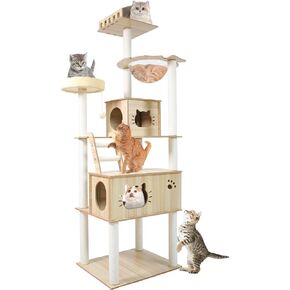 Cat Tree 71.7-Inch Tall Modern Cat Tower for Large Indoor Cats, Multi-Level Cat Condo with Caves, Dome, 4 Scratching Posts, Perch Jumping Platforms Scratching Posts, and Hideaways in Saudi Arabia