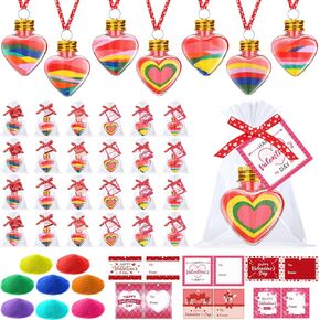 24 Pack Mother's Day Sand Art Craft DIY Colored Love Heart Sand Bottles Hanging Ornaments Bulk Create Your Own Handmade Art for Mother's Day Gifts Wedding Family Party Supplies