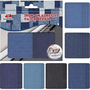 بقع الدنيم من الحديد المرن للملابس-مجموعة 24pcs ، 6 ألوان ، 3 "× 4-1/4" ، بقع حديدية متينة للجينز وإصلاح الملابس الممزق