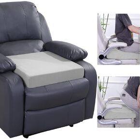 HOMBYS Wedge Recliner Seat Cushion for Long Sitting Chair, Cushion for Elderly Esay to Get Up,5" Thick 20"x20" Large Pressure Relief Seat Cushion for Recliner, Office, Car, Velvet & Foam,Light Grey