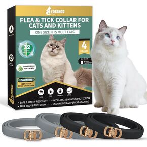 4 Pack Flea Collar for Cats, 32 Months Flea and Tick Prevention for Cats, Waterproof Cat Flea Collar, Cat Flea and Tick Treatment, Adjustable Flea and Tick Collar for Cats Kittens-Black