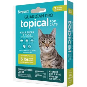 Sergeant's Guardian Pro Flea & Tick Squeeze On Topical Cats 6lbs and Over., 3 Count