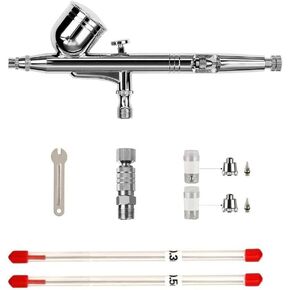 HUBEST 0.2/0.3/0.5mm Dual-Action Gravity Feed Airbrush Gun Airbrush Spray Gun Nail Painting Kits with Quick Connector Airbrush Needle Airbrush Nozzle Airbrush Nozzlecap