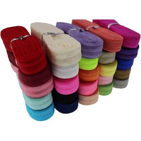 JESEP 5/8 inch Fold Over Elastic for Headbands 50 Yards 1.5cm Colorful Solid Flat Fold FOE Elastic Ribbon for Sewing-Underwear & Swimwear-Baby Girl Hair Tie-DIY Crafts & Projects Supplies