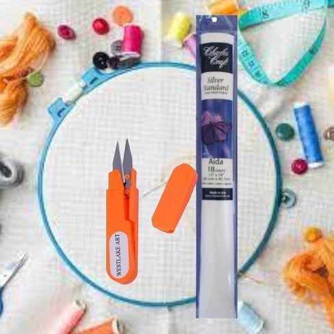 Westlake Art DMC Silver Label Aida ، 18 " - Aida Cross Stitch Fabric مع مقص تطريز ، متين ومحمول ، مثالي للمشاريع التفصيلية ، قطعة قماش Aida المتقاطعة للحرف DIY [حزمة من 3] in Kuwait