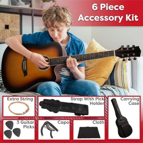 41 in Acoustic Guitar - Guitar Kit with Case و Strap و Capo و Trings و Picks - Geitars المبتدئين للأطفال والبالغين بواسطة Hey Play (Blue) in Kuwait