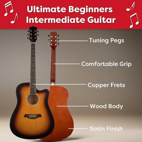 41 in Acoustic Guitar - Guitar Kit with Case و Strap و Capo و Trings و Picks - Geitars المبتدئين للأطفال والبالغين بواسطة Hey Play (Blue) in Kuwait