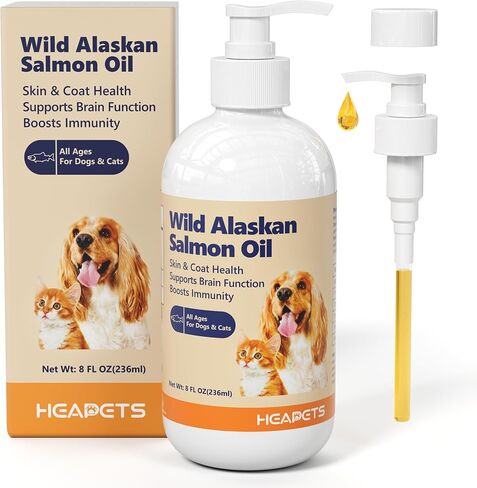 Wild Alaskan Salmon Oil for Dogs & Cats, Fish Oil Omega 3 Supplements with EPA & DHA for Skin & Coat, Immune, Brain, Joint and Heart Health, Dog & Cat Fish Oil Supplements with Pump- 8 oz in Kuwait