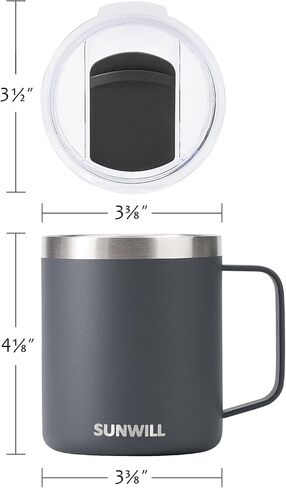 SUNWILL Travel Coffee Mug with Lid, Insulated Tumbler with Handle, 14 oz Stainless Steel Cup Set of 2 for Camping, Outdoor, Cool Grey & Rose Gold 2 Pack in Kuwait