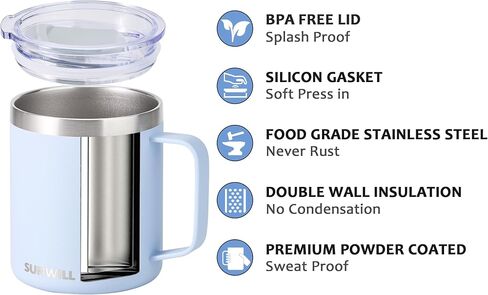 SUNWILL Travel Coffee Mug with Lid, Insulated Tumbler with Handle, 14 oz Stainless Steel Cup Set of 2 for Camping, Outdoor, Cool Grey & Rose Gold 2 Pack in Kuwait