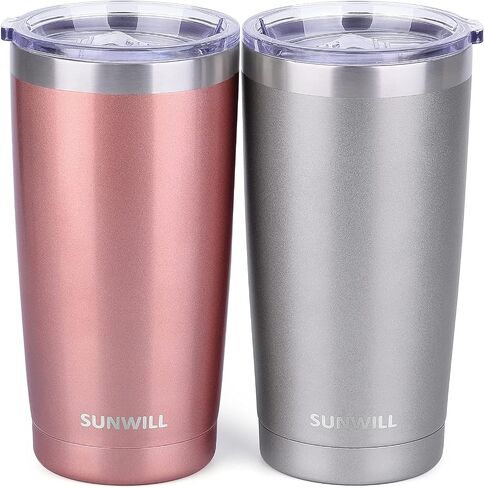 SUNWILL Travel Coffee Mug with Lid, 20 oz Tumbler Set of 2, Insulated Stainless Steel Cup for Water, Tea, Powder Coated Sakura & Mint in Saudi Arabia