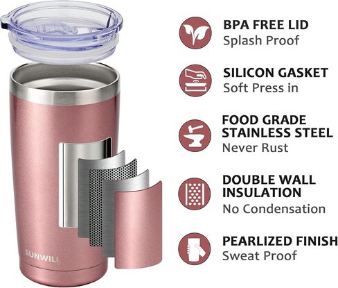 SUNWILL Travel Coffee Mug with Lid, 20 oz Tumbler Set of 2, Insulated Stainless Steel Cup for Water, Tea, Powder Coated Sakura & Mint in Saudi Arabia