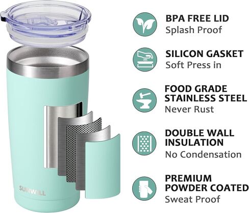 SUNWILL Travel Coffee Mug with Lid, 20 oz Tumbler Set of 2, Insulated Stainless Steel Cup for Water, Tea, Powder Coated Sakura & Mint in Saudi Arabia