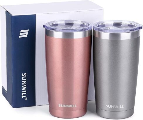 SUNWILL Travel Coffee Mug with Lid, 20 oz Tumbler Set of 2, Insulated Stainless Steel Cup for Water, Tea, Powder Coated Sakura & Mint in Saudi Arabia