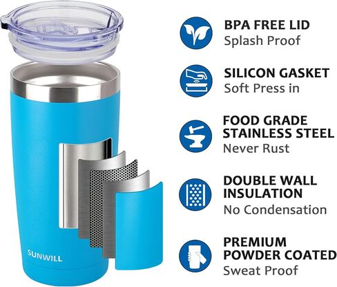 SUNWILL Travel Coffee Mug with Lid, 20 oz Tumbler Set of 2, Insulated Stainless Steel Cup for Water, Tea, Powder Coated Sakura & Mint in Saudi Arabia