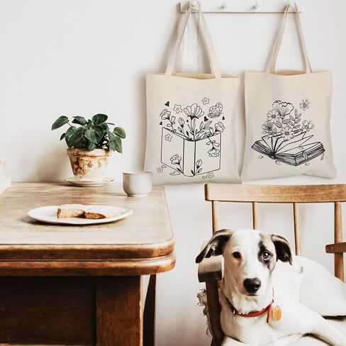 Oudain 4 PCS Floral Canvas Bags Bags Cute Tote Bag for Women Book Space Flower in Kuwait