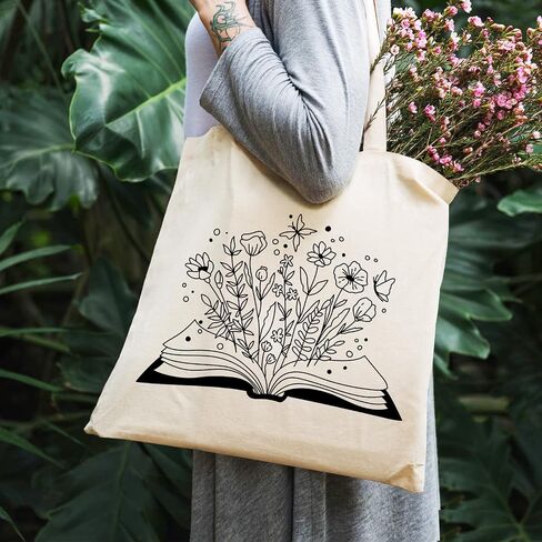 Oudain 4 PCS Floral Canvas Bags Bags Cute Tote Bag for Women Book Space Flower in Kuwait