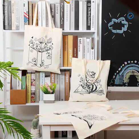 Oudain 4 PCS Floral Canvas Bags Bags Cute Tote Bag for Women Book Space Flower in Kuwait