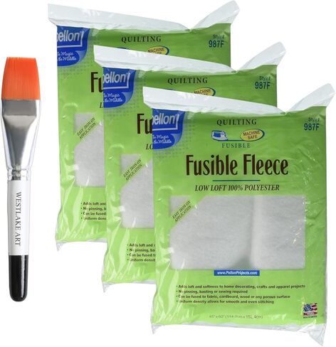 Pellon 987f Fusible Fleece ، 0.32 أوقية 45 "× 60" للخياطة والخوف ، حزمة مع فرشاة الطلاء المائية ، بوليستر سهلة الاستخدام ، ناعمة ومثالية للمشاريع (حزمة 3) in Kuwait