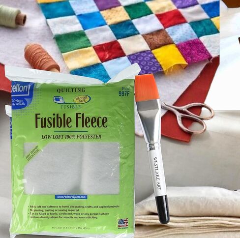Pellon 987f Fusible Fleece ، 0.32 أوقية 45 "× 60" للخياطة والخوف ، حزمة مع فرشاة الطلاء المائية ، بوليستر سهلة الاستخدام ، ناعمة ومثالية للمشاريع (حزمة 3) in Kuwait