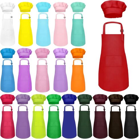 Kids Apron and Chef Hat Set Bulk Children’s Bib with 2 Pockets Adjustable for Boys Girl's Cooking Baking Painting in Saudi Arabia