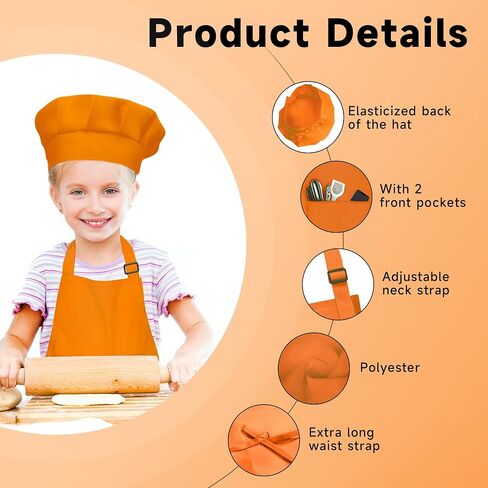Kids Apron and Chef Hat Set Bulk Children’s Bib with 2 Pockets Adjustable for Boys Girl's Cooking Baking Painting in Saudi Arabia