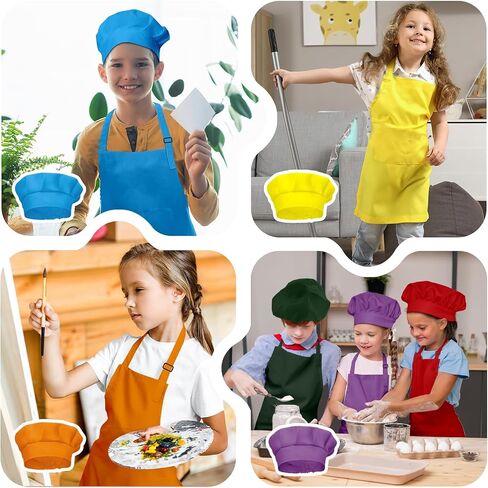 Kids Apron and Chef Hat Set Bulk Children’s Bib with 2 Pockets Adjustable for Boys Girl's Cooking Baking Painting in Saudi Arabia