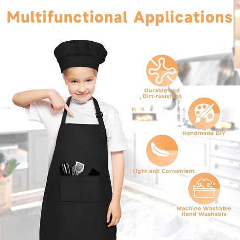 Kids Apron and Chef Hat Set Bulk Children’s Bib with 2 Pockets Adjustable for Boys Girl's Cooking Baking Painting in Saudi Arabia